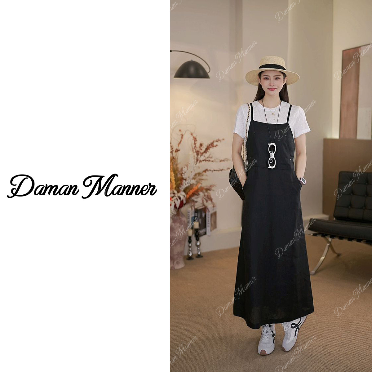 DAMAN | 亚麻背带连衣裙连衣裙