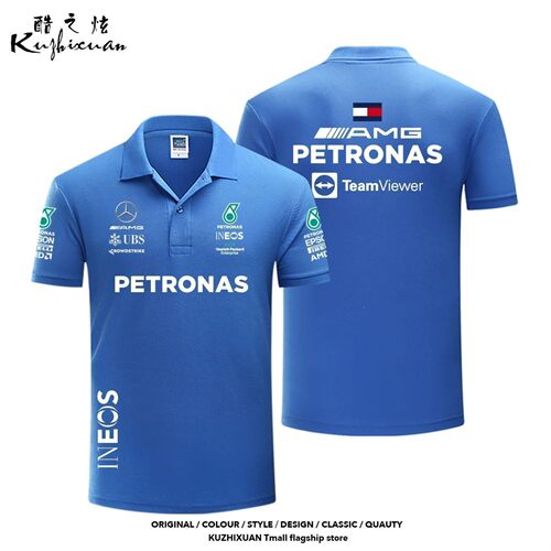 梅赛德斯奔驰f1方程式赛车POLO衫男女夏季纯棉宽松百搭短袖t恤潮