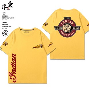 印第安摩托重机车夏季骑行服黑色T恤衫男衣服越野车骑士纯棉短袖