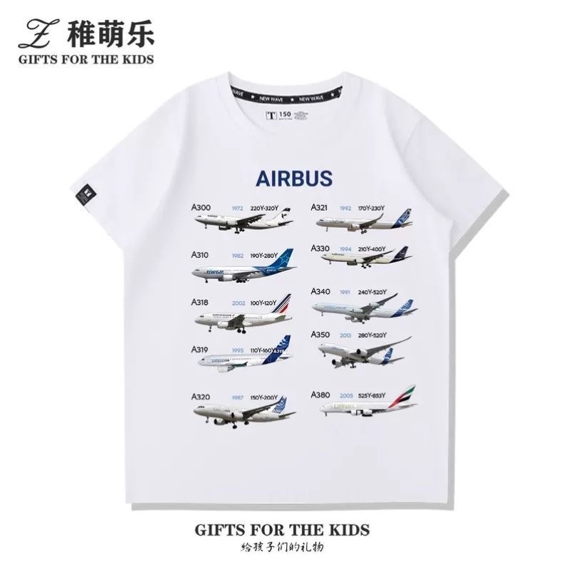 空中客车空客服装航空航天飞机AIRBUS飞行员短袖T恤儿童纯棉半袖图片