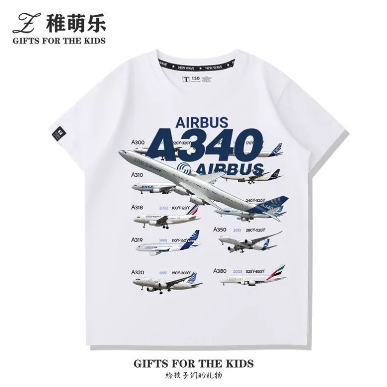 空中客车空客衣服定制航空航天飞机AIRBUS飞行员儿童纯棉短袖t恤图片