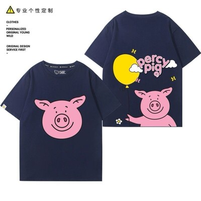 PercyPig玛莎猪动漫联名短袖T恤女夏季二次元儿童衣服宽松体恤潮