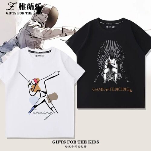 fencing击剑短袖趣味T恤绅士重剑花剑术运动儿童青少年训练服百搭