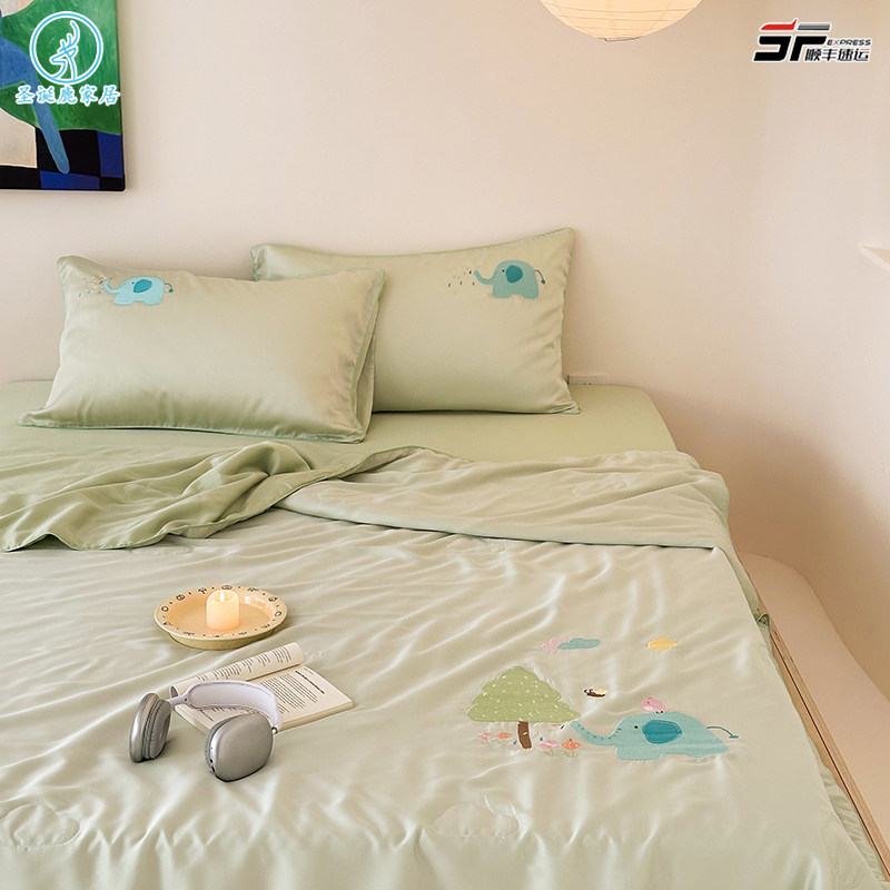 A类卡通小象儿童60支天丝夏凉被四件套夏季凉感冰丝空调夏被机洗