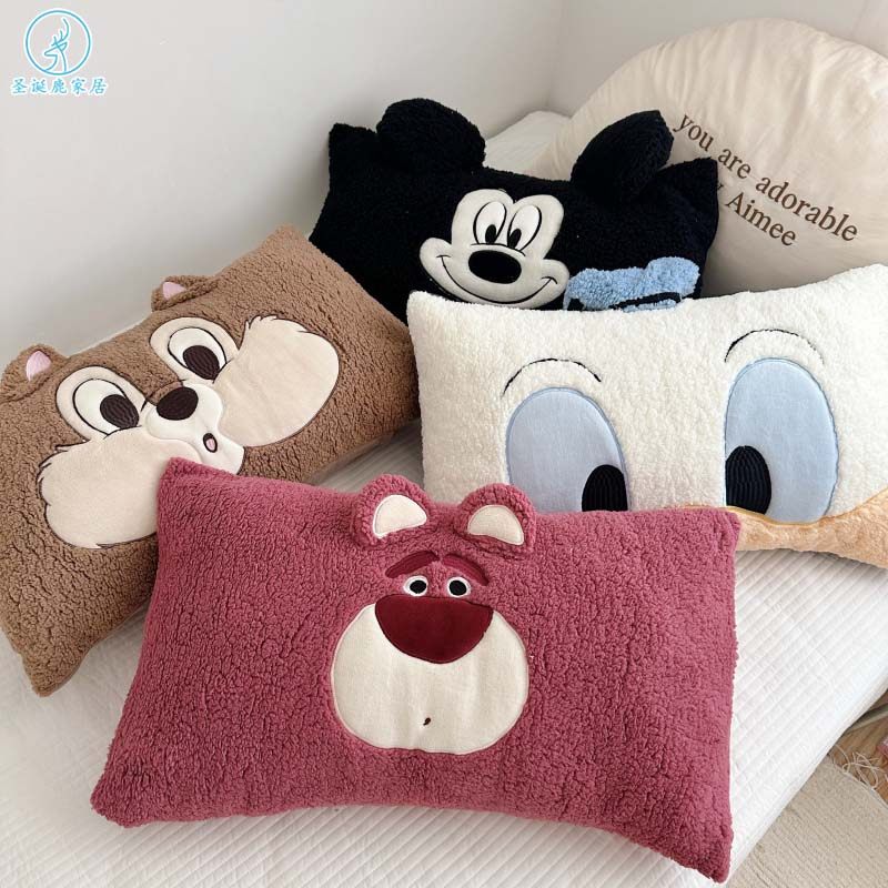可爱卡通风迪士尼儿童秋冬加厚羊羔绒枕套单人保暖枕头套48*74cm