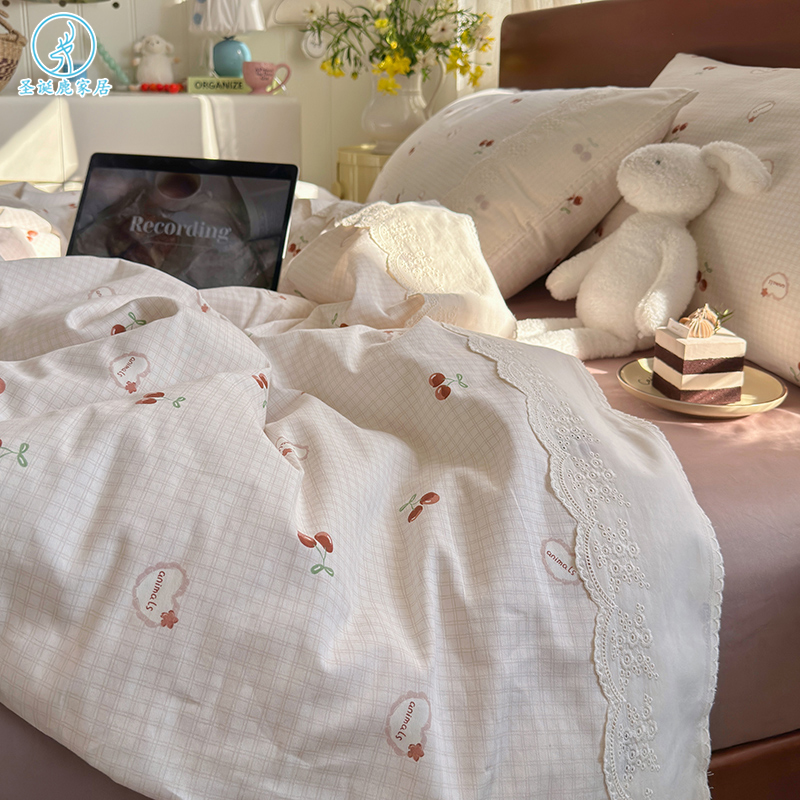 法式少女全棉四件套儿童纯棉被套