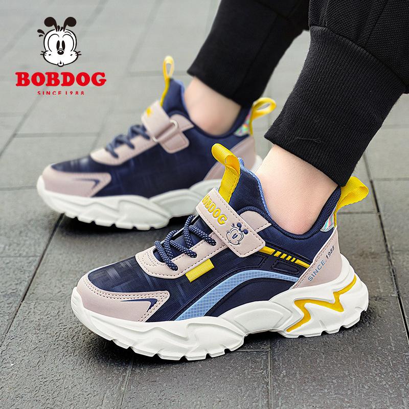 巴布豆男童运动鞋春秋季新款男孩子中大童皮面防水儿童鞋子跑步鞋