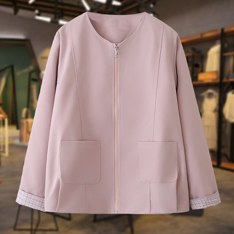 2026春装加大码中年妈妈装拉链外套女长袖宽松圆领双口袋休闲上衣