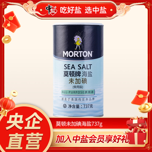 海盐737g 莫顿无碘海盐未加碘食用盐家用正品 烘焙瓶装 罐装 1罐