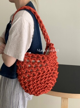 「Maroon」品牌授权现货 意大利Alienina Alice棉绳编织包托特包