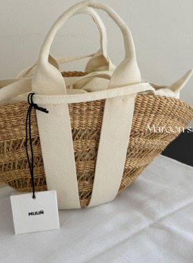 「Maroon」部分现货 法国Muun春夏 蝴蝶绑带棉内袋迷你手工草编包