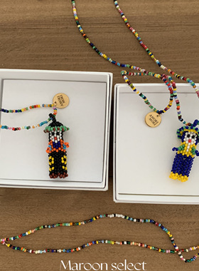 「Maroon」现货 西班牙 Amori mori 手作编织可爱的串珠小人项链