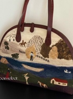 「Maroon」部分现货 印度Cord 彩绘帆布拼皮 单肩手提电脑托特包