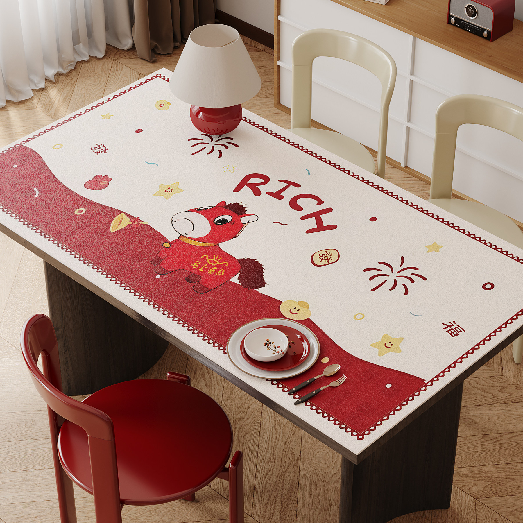 【哭哭马官方正版授权】皮革桌垫防水防油免洗桌布新年红色餐桌垫,居家布艺,桌布,淘宝优惠券,粉丝福利购,淘宝优惠卷