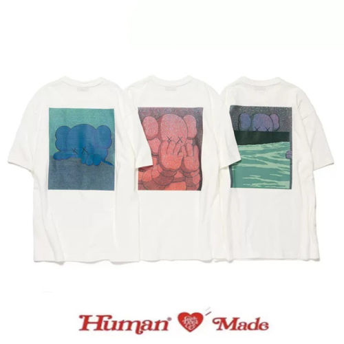 现货HUMAN MADE KAWS联名限定印花圆领竹节棉短袖T恤26AW