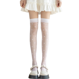 夏季超薄洛丽塔白色丝袜子女薄款防勾丝长筒过膝袜软妹lolita白丝