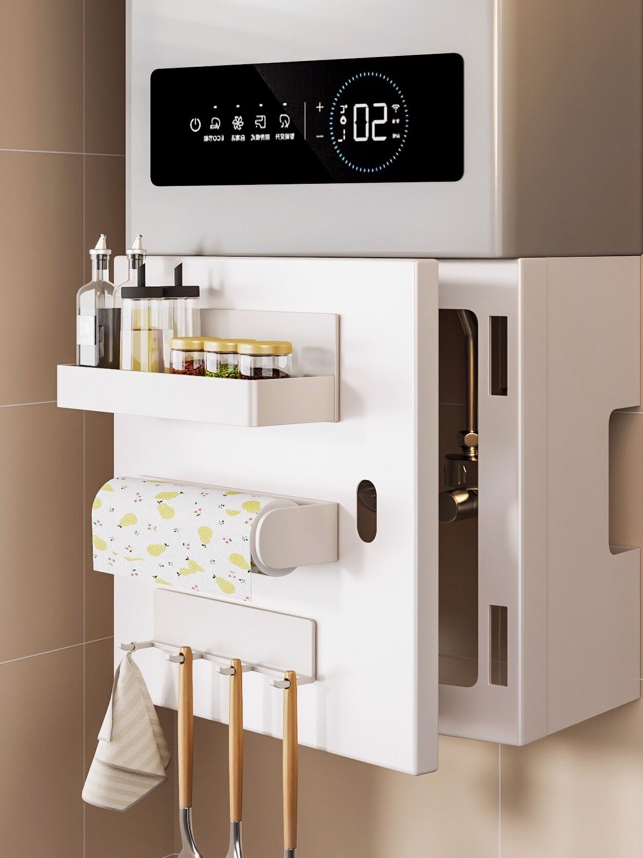 磁吸可开门热水器遮挡罩厨房燃气管道装饰遮丑置物架洞洞板壁挂炉