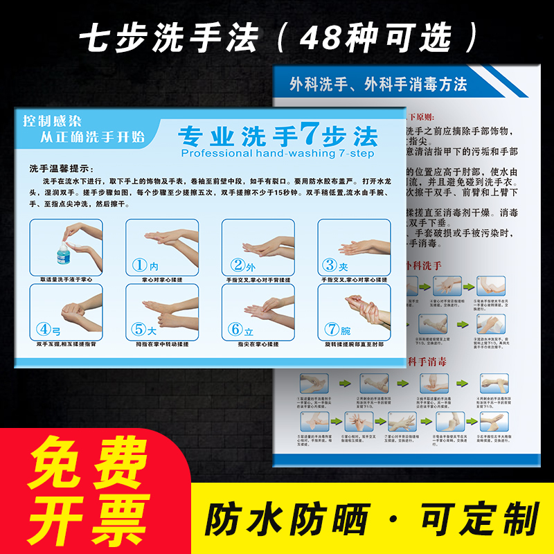 六步洗手外科消毒方法pvc提示牌