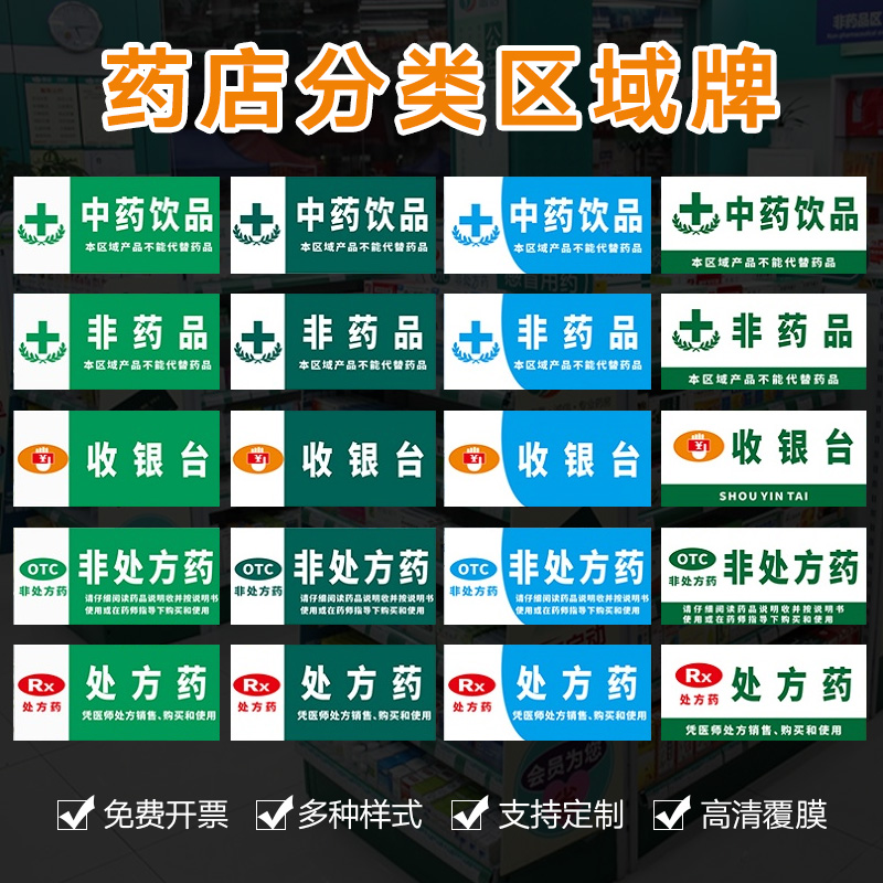 药店药品分区牌 医院药房标识标志牌 分区域牌标贴标签门诊医院诊所大