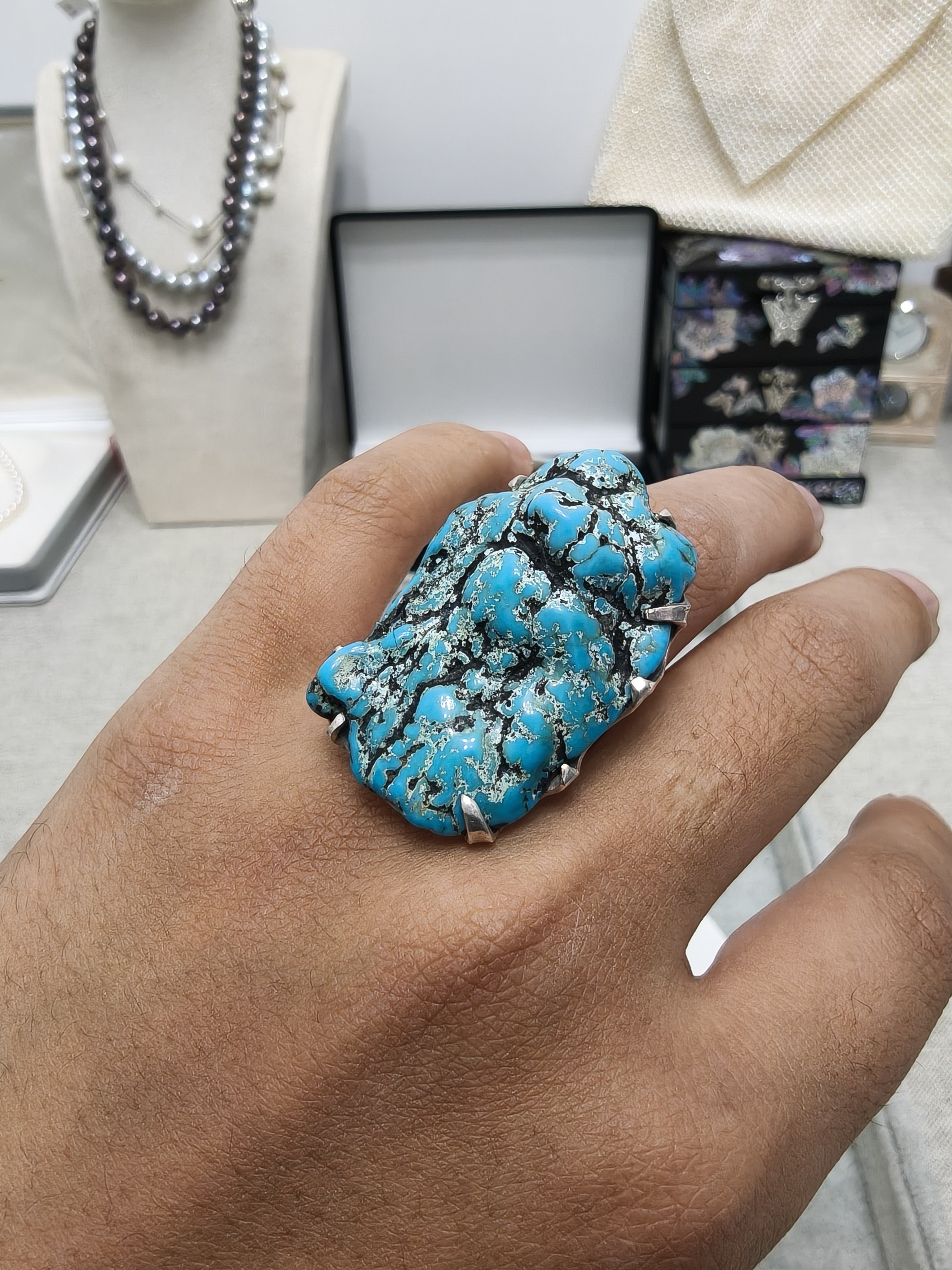 中古饰品复古戒指绿松石老银戒指圈口16