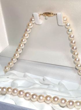 海水akoya海水珍珠项链卡7.5-8mmk18金扣头