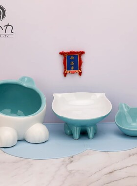 vivipet陶瓷猫粮碗双碗高脚猫食盆斜口护颈椎小q粮碗水碗防打翻