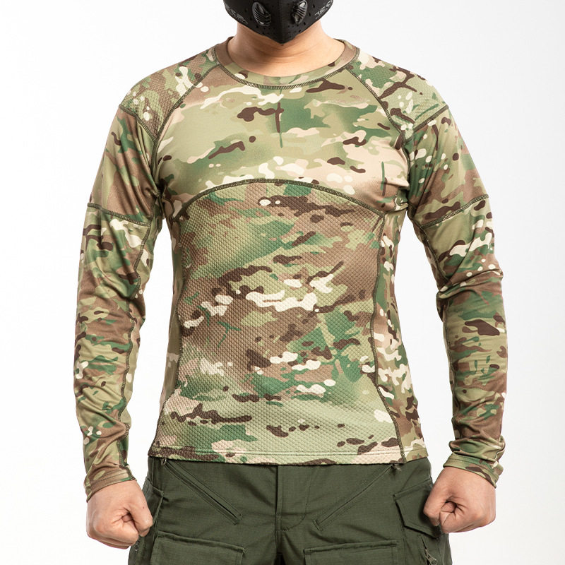 唤龙跨境户外战术运动衣男冬季跑步骑行弹性保暖迷彩服针织长袖