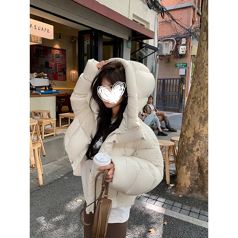 MosesQueen魔西女王白色连帽棉服女款新款冬季外套百搭短款面包服