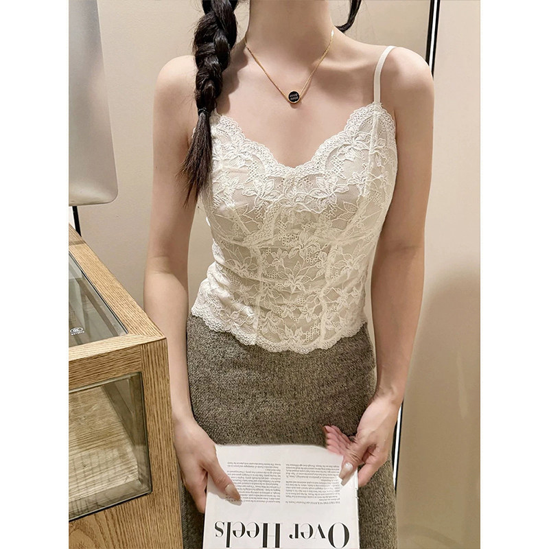MosesQueen魔西女王法式蕾丝性感美背辣妹内搭外穿短款打底吊带