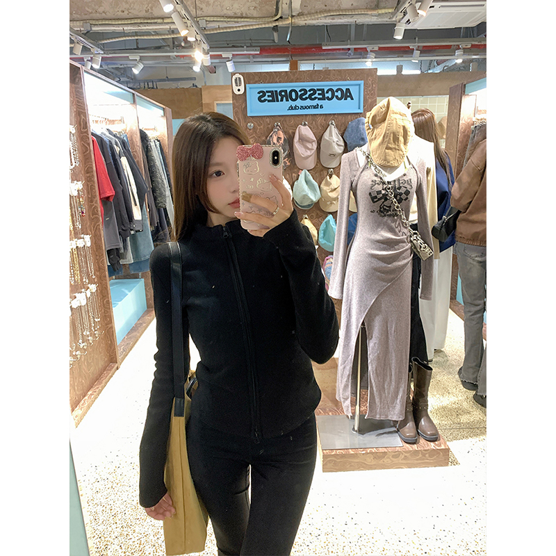 加绒加厚双拉链开衫修身外穿上衣