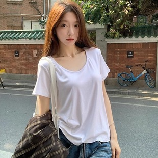 MosesQueen魔西女王白色寬松圓領短袖 百搭內搭打底衫 t恤2025新款