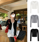 MosesQueen魔西女王黑色薄款 空调外套上衣 百搭短款 针织开衫 女新款