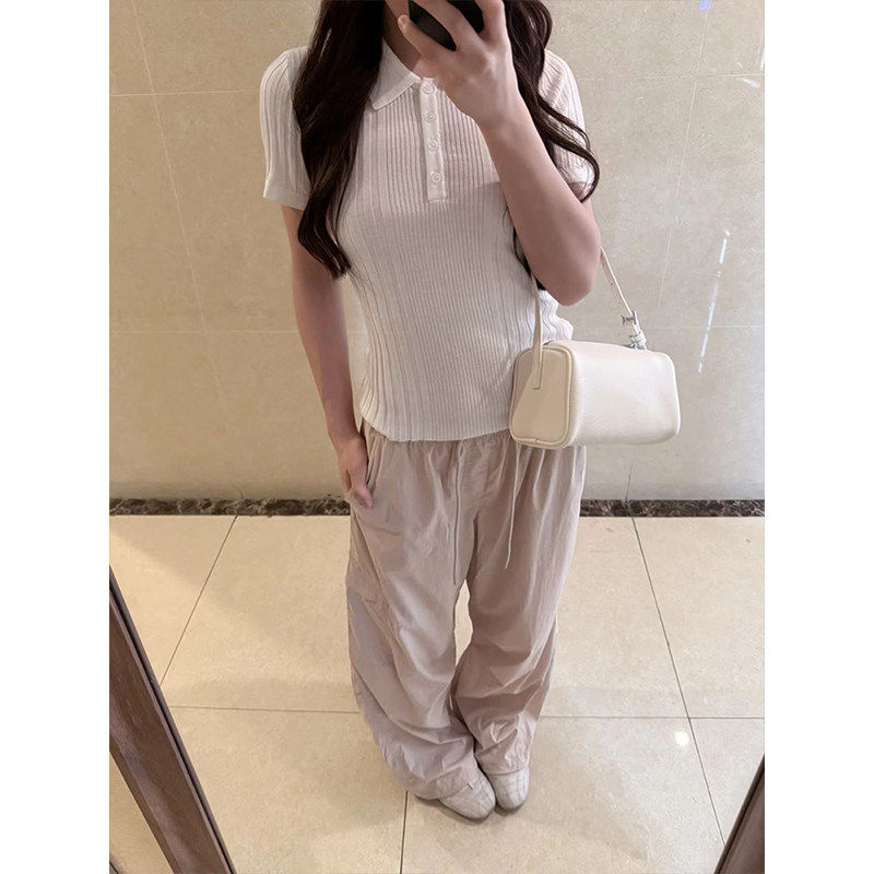 polo领短袖针织衫薄款翻领上衣女