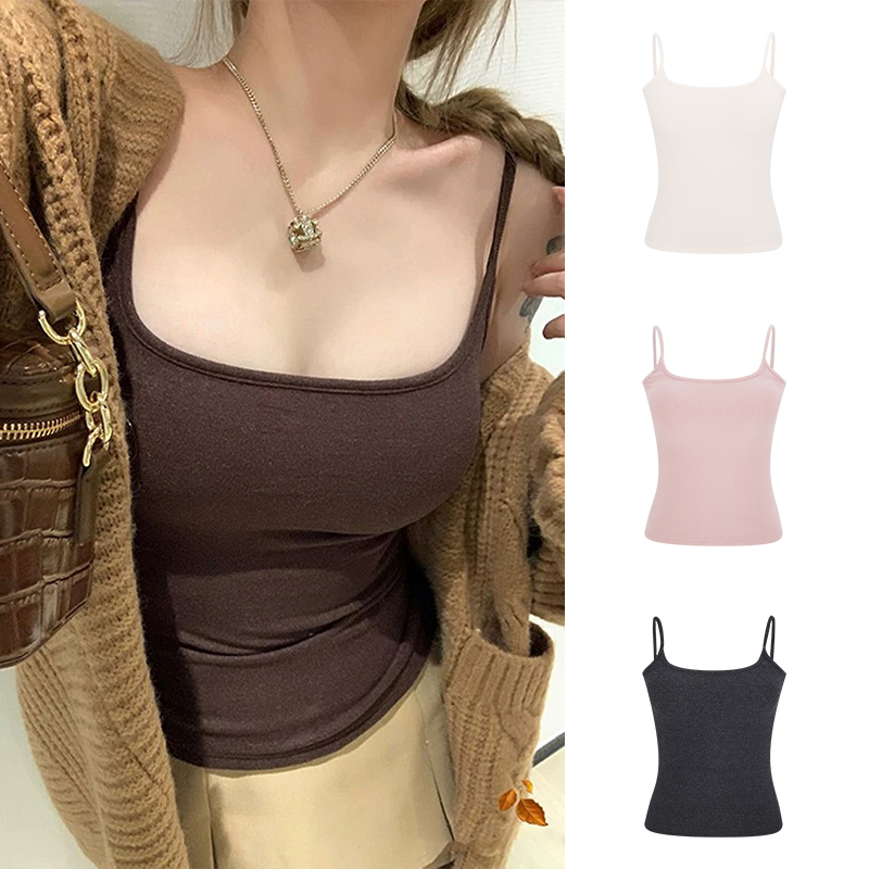 MosesQueen魔西女王自带胸垫显胸显身材上衣女加厚磨毛吊带背心