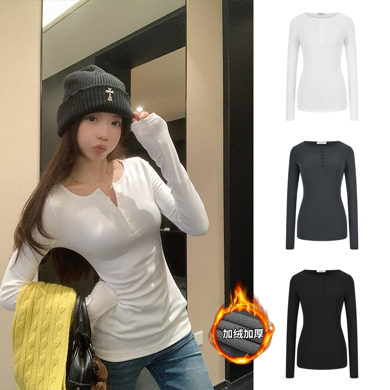 MosesQueen魔西女王半开领设计上衣辣妹基础款打底修身长袖T恤
