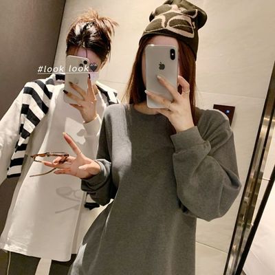 秋冬纯色打底衫加绒宽松显瘦