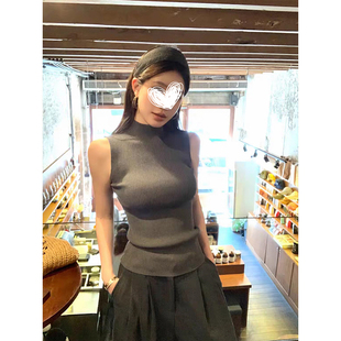 MosesQueen魔西女王美式 辣妹背心夏外穿 上衣女黑色半高領修身 無袖