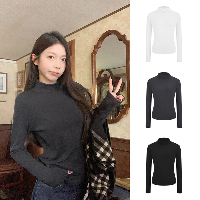 MosesQueen魔西女王半高领加绒加厚打底衫女纯色修身保暖长袖上衣