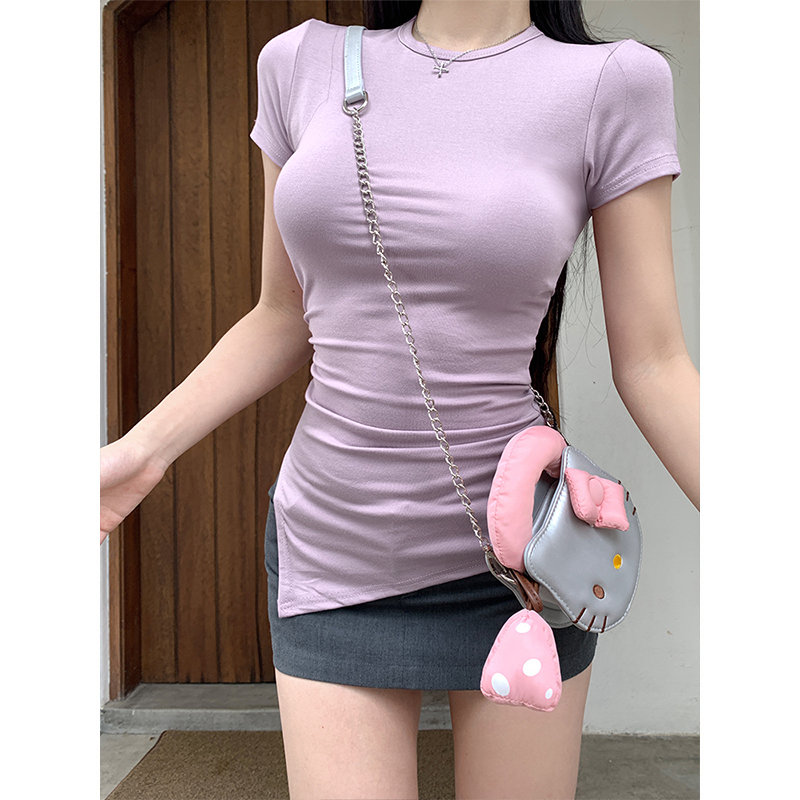 MosesQueen魔西女王开叉不规则运动短袖夏季瑜伽上衣普拉提健身服