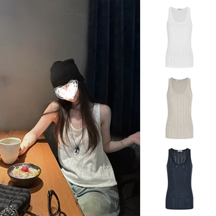 MosesQueen魔西女王白色纯棉吊带背心女夏季休闲百搭针织显瘦上衣