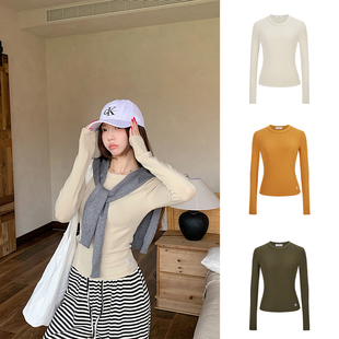 MosesQueen魔西女王美式辣妹正肩长袖t恤女秋冬内搭打底衫上衣