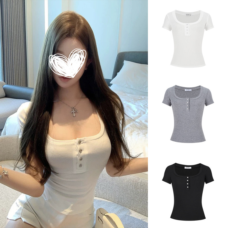 MosesQueen魔西女王辣妹修身短袖女2025夏季新款收腰针织显瘦上衣图片