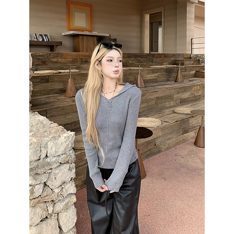 连帽高品质针织长袖女百搭上衣