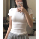 MosesQueen魔西女王掐腰正肩t恤白色短袖 打底衫 女修身 辣妹短款