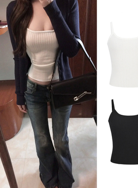 MosesQueen魔西女王藏青色纽扣开衫针织衫时髦内搭叠穿吊带背心