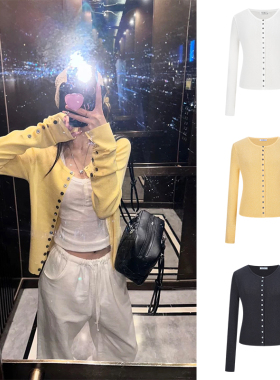 MosesQueen魔西女王黄色修身针织开衫女秋季新款显瘦空调外套上衣