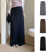 MosesQueen魔西女王黑色半身裙春季 百搭休闲运动卫裙直筒开叉长裙