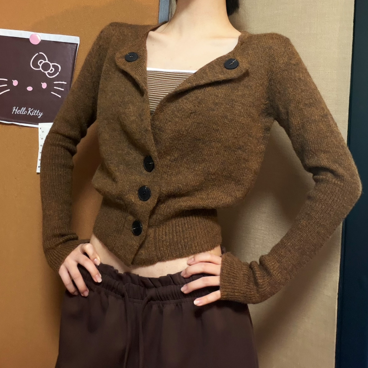 MosesQueen魔西女王韩系复古气质针织开衫收腰修身显瘦设计上衣服