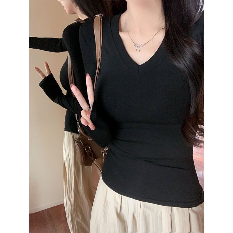 V领长袖宽松夏季新款微透上衣女