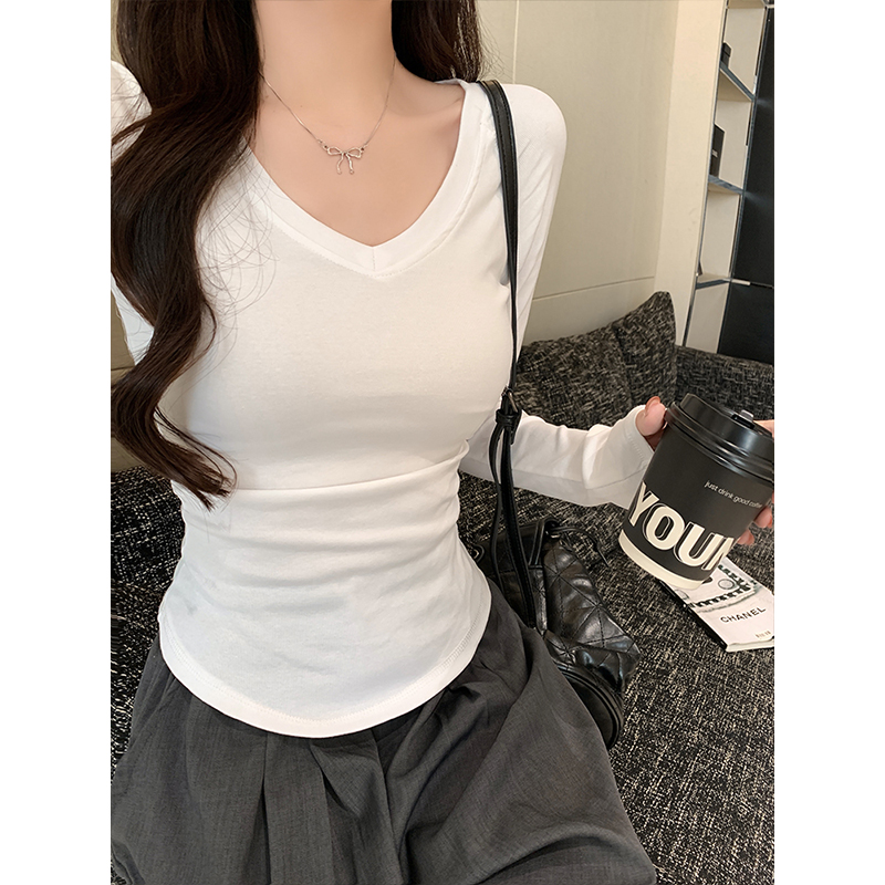 简约V领长袖女高品质上衣